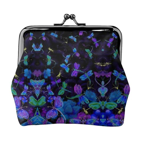 Tragbare Damen-Münzgeldbörse mit Libellen-Druck, niedlich, Mini-Reißverschluss, mit Kuss-Lock-Kreditkarten von CADREWY