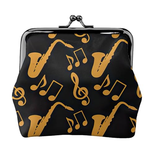 Tragbare Damen-Münzgeldbörse mit Musiknoten und Drillings-Aufdruck, niedlich, Mini-Reißverschluss, mit Kussschloss, Kreditkarten von CADREWY