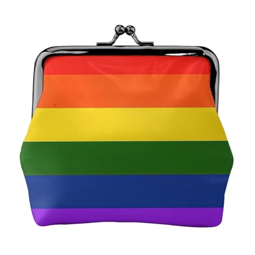 Tragbare Damen-Münzgeldbörse mit Regenbogen-Flagge, niedlich, Mini-Reißverschluss, mit Kussverschluss, Kreditkarten, Schwarz, Einheitsgröße von CADREWY