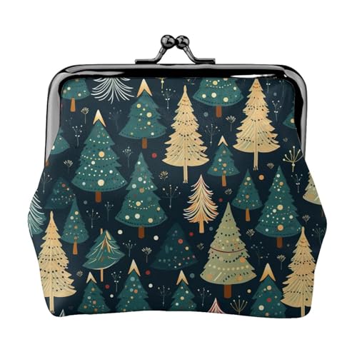 Tragbare Damen-Münzgeldbörse mit Weihnachtsbaum-Aufdruck, niedlich, Mini-Reißverschluss, mit Kussschloss, Kreditkarten, Schwarz, Einheitsgröße von CADREWY