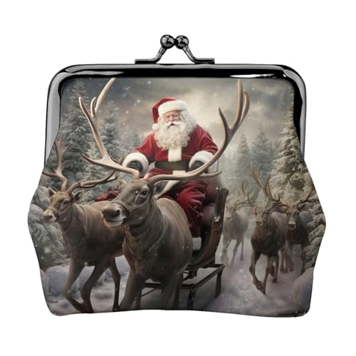 Tragbare Damen-Münzgeldbörse mit Weihnachtsmann-Aufdruck, niedlich, Mini-Reißverschluss, mit Kussschloss, Kreditkarten von CADREWY