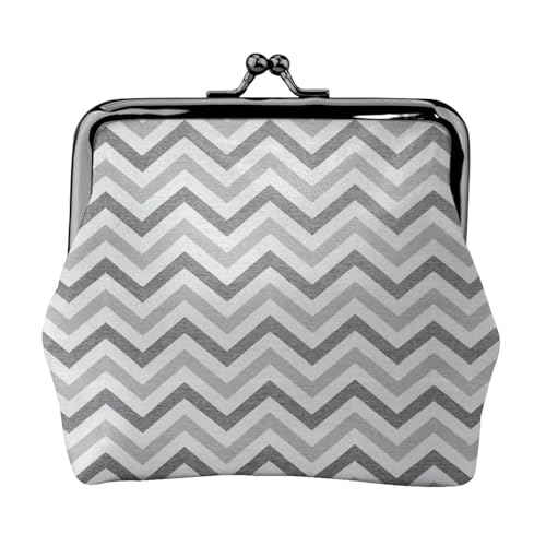 Tragbare Damen-Münzgeldbörse mit grauem Streifendruck, niedlich, Mini-Reißverschluss, mit Kuss-Lock-Kreditkarten von CADREWY