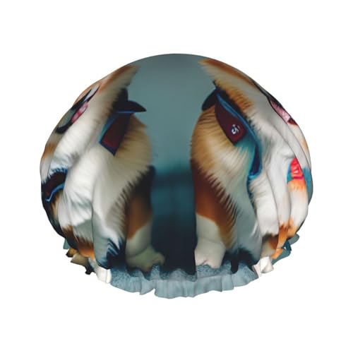 Tragen Sie Kleidung, niedlicher Corgi-Hunde-Druck, Duschhaube, leichter Hut, geeignet für Frauen mit langen Haaren, weicher Duschhut von CADREWY
