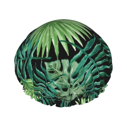 Transparente Duschhaube mit Palmblattmuster, leichter Hut, geeignet für Frauen mit langen Haaren, weicher Duschhut von CADREWY