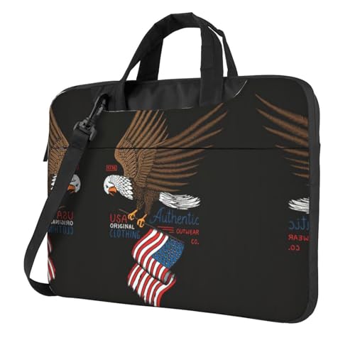 USA Patriotischer Adler mit amerikanischer Flagge, schützende Laptoptasche, vielseitige Taschen, Computertasche, weich, für Damen und Herren, einzigartig, Schwarz, 13 inch von CADREWY