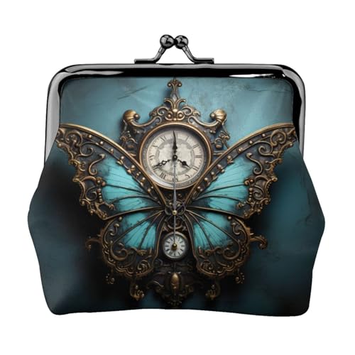 Uhr Schmetterling Druck Tragbare Frauen Münzbörse Niedlich Mini Reißverschluss Geldbörse mit Kussschloss Kreditkarten Schwarz Einheitsgröße von CADREWY