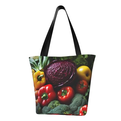 Verschiedene frische Gemüse Früchte 1 Druck Bequeme Schultertasche Sommer Handtasche Reise Strand Arbeit Alltag Vielseitig Tragen von CADREWY