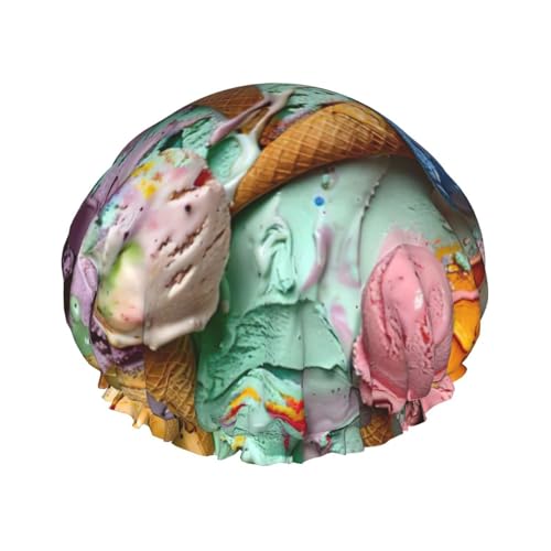 Viele farbige Eiscreme-Druck-Duschhaube, leichter Hut, geeignet für Frauen mit langen Haaren, weicher Duschhut von CADREWY