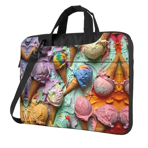 Viele farbige Eiscreme-Druck-Laptop-Tasche, vielseitige Taschen, Computertasche, weich, für Damen und Herren, Schwarz, 13 inch von CADREWY