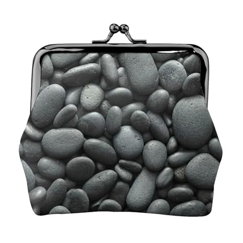 Viele schwarze Kieselsteine, tragbare Damen-Münzgeldbörse, niedliche Mini-Geldbörse mit Reißverschluss, mit Kuss-Lock-Kreditkarten von CADREWY