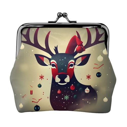 Weihnachten Hirsch Bild Druck Tragbare Frauen Münzbörse Niedlich Mini Reißverschluss Geldbörse mit Kussschloss Kreditkarten Schwarz Einheitsgröße von CADREWY