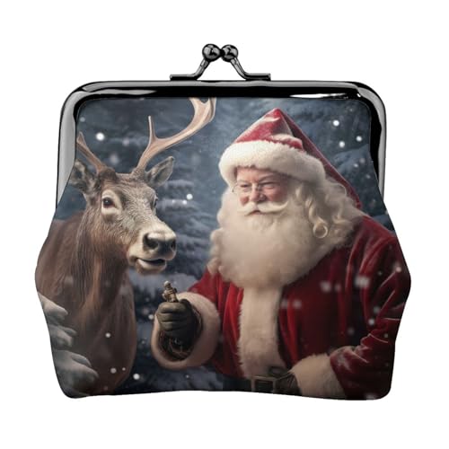 Weihnachtsmann-Druck, tragbare Damen-Münzgeldbörse, niedlich, Mini-Reißverschluss, Geldbörse mit Kussschloss, Kreditkarten, Schwarz, Einheitsgröße von CADREWY
