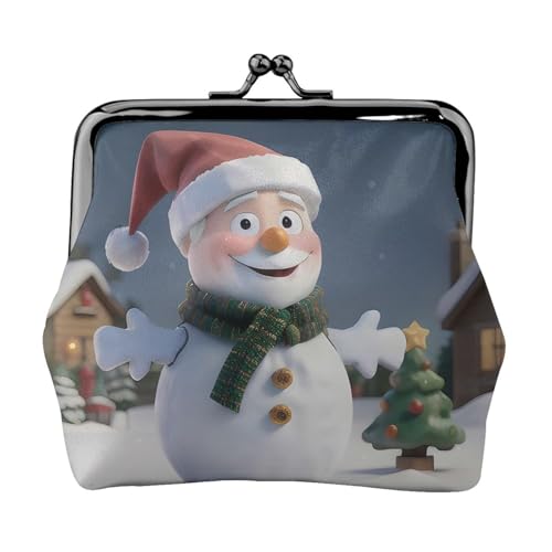 Weihnachtsmann Schneemann Druck Tragbare Frauen Münzbörse Niedlich Mini Reißverschluss Geldbörse mit Kussschloss Kreditkarten Schwarz Einheitsgröße von CADREWY