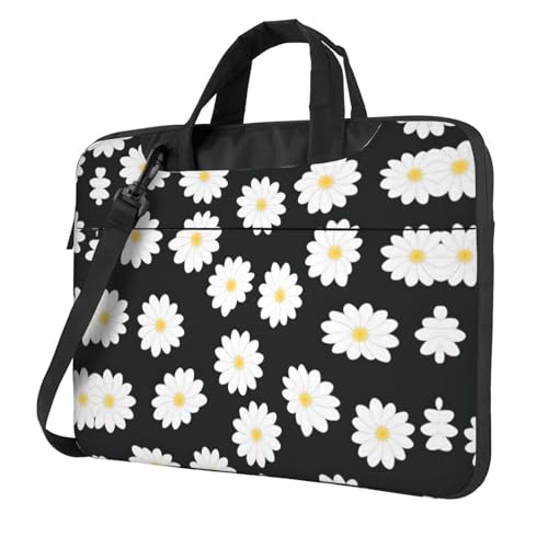 Weiße Gänseblümchen 2 bedruckte Laptoptasche, vielseitige Taschen, Computertasche, weich, für Damen und Herren, Schwarz, 13 inch von CADREWY