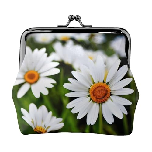 Weiße Gänseblümchen Druck tragbare Frauen Münzbörse Niedlich Mini Reißverschluss Geldbörse mit Kussschloss Kreditkarten Schwarz, Einheitsgröße von CADREWY