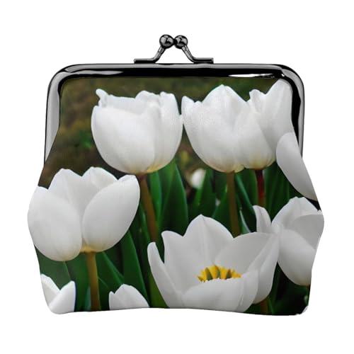 Weiße Tulpen Blumendruck, tragbare Damen-Münzgeldbörse, niedlich, Mini-Reißverschluss, Geldbörse mit Kussverschluss, Kreditkarten, Schwarz, Einheitsgröße von CADREWY