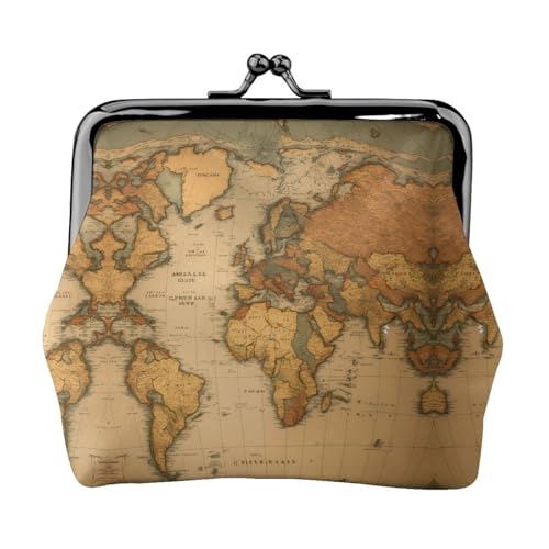 Weltkarten-Druck, tragbare Damen-Münzgeldbörse, niedlich, Mini-Reißverschluss-Geldbörse mit Kuss-Lock-Kreditkarten, Schwarz, Einheitsgröße von CADREWY