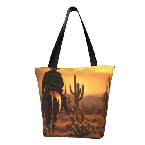 West Wüstenkaktus mit Cowboys reitenden Pferden, bequeme Umhängetasche, Sommerhandtasche, Reisen, Strand, Arbeit, täglicher Gebrauch, vielseitiges Tragen von CADREWY