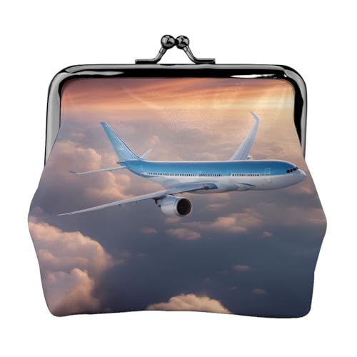 Wunderschöner Himmel Flugzeug Druck Tragbare Frauen Münzbörse Niedlich Mini Reißverschluss Geldbörse mit Kiss Lock Kreditkarten, Schwarz, Einheitsgröße von CADREWY