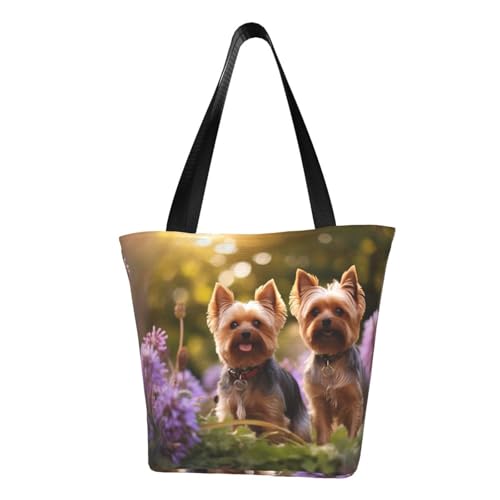Yorkie Floral2 bedruckte bequeme Schultertasche, Sommerhandtasche, Reisen, Strand, Arbeit, täglicher Gebrauch, vielseitiges Tragen von CADREWY