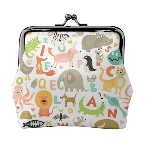 Zoo Alphabet Tierdruck Tragbare Damen Münzbörse Niedlich Mini Reißverschluss Geldbörse mit Kussschloss Kreditkarten von CADREWY