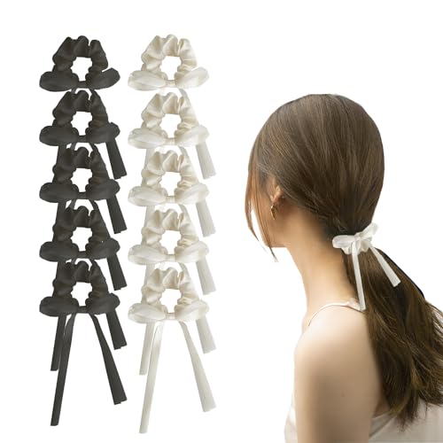 CADTARBAB 10 Stück Haargummis Scrunchies für Damen Seide Fliege Haargummis Elastische Pferdeschwanzhalter Frauen Haarschmuck Schwarz Weiß von CADTARBAB
