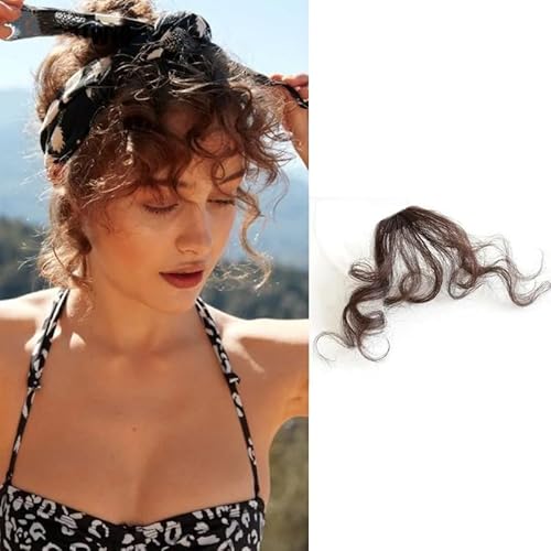 CADTARBAB Bangs Clip in Kurze Lockige Gewellte Haarklammer Haarteil One Piece Hair Clip in Pony Fringe Extensions Natürliche Bangs with Tempel für Frauen (Dunkelbraun) von CADTARBAB