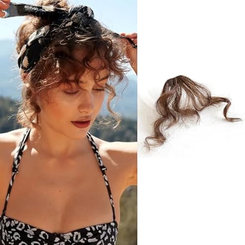 CADTARBAB Bangs Clip in Kurze Lockige Gewellte Haarklammer Haarteil One Piece Hair Clip in Pony Fringe Extensions Natürliche Bangs with Tempel für Frauen (Hellbraun) von CADTARBAB