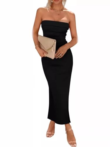 CADTARBAB Damen Bandeau Kleid Trägerloses Elegant Schulterfrei Maxi Partykleid Freizeitkleid Dating Ärmelloses Lang Sommerkleider (M) von CADTARBAB