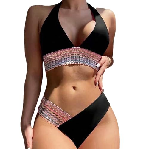 CADTARBAB Damen Bikini Set Sexy Bikini Niedriger Taille Triangel Bikini Zweiteilig Push Up Lace Up Strandbikini Swimsuit(Schwarz/L) von CADTARBAB