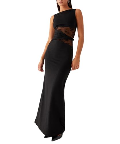 CADTARBAB Damen Bodycon Kleid Spitze Taille Sommer Casual Ärmellos Elegant Club Abend Party Cocktail Maxikleider (S) von CADTARBAB