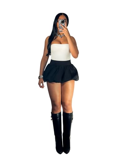 CADTARBAB Damen Mini Röcke Blumen Knospen Rock Y2K A-Linie Faltenröcke Tennis Minirock Kurzer Rock für Club Party Streetwear (Schwarz/L) von CADTARBAB