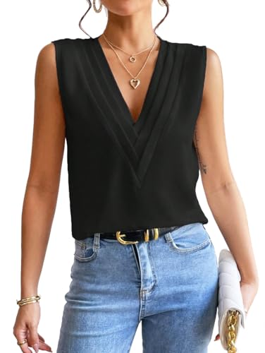 CADTARBAB Tank Top Damen Satin Sommer Ärmellos V-Ausschnitt Oberteile Elegant Bluse Silk Casual Oberteile Locker Blusentop Shirt (S) von CADTARBAB