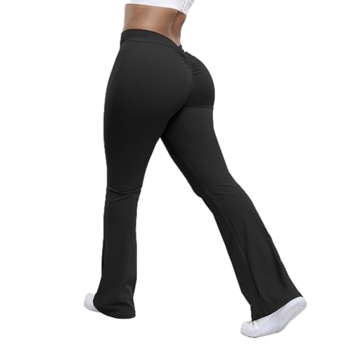 CADTARBAB Yogahose Damen Schlaghose V Back Taille Bootcut Sporthose Freizeithose Jogginghosen Fitnesshose Blickdicht(Schwarz/M) von CADTARBAB