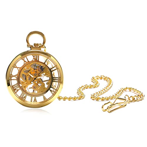 CAFIEDR Glasgehäuse, Hohle römische Ziffern, hohles Zifferblatt, Handaufzug, mechanische Taschenuhr, Armbandkette (C, Einheitsgröße) von CAFIEDR
