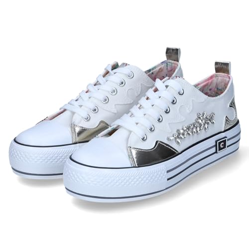 CAFèNOIR Cafe Noir Sneakers Mid aus Stoff mit Strass-Patch - C1DM9128, cremeweiß, 39 EU von CAFèNOIR