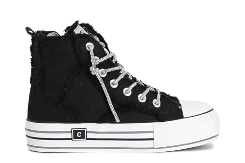 Cafè Noir C1DM9112N001390 MITTLERE Canvass-Sneakers MIT Strass-SCHNÜRSENKEL Nero 39 von CAFèNOIR