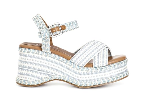 Cafè Noir C1HF9000W069380 Stoff-Keilsandalen Bianco/Celeste 38 von Cafè Noir