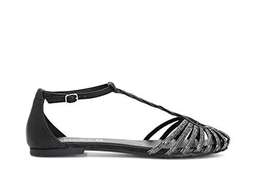 Cafè Noir C1XB2015N001400 Ledersandale MIT Mignon-Strass Nero 40 von CAFèNOIR