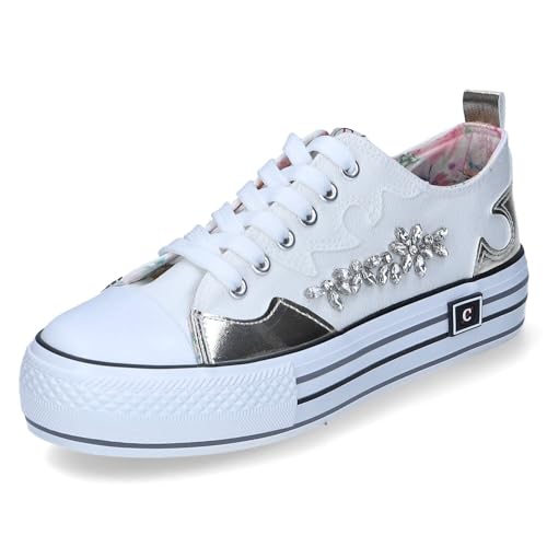 Cafe Noir Sneakers Mid aus Stoff mit Strass-Patch - C1DM9128, cremeweiß, 36 EU von CAFèNOIR