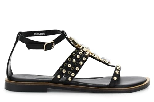 CafèNoir - T-Sandalen aus Nappaleder mit Zubehör, für Damen, Schwarz , 39 EU CafèNoir - T-Sandalen aus Nappaleder mit Zubehör, für Damen, Schwarz , 39 EU von CAFèNOIR