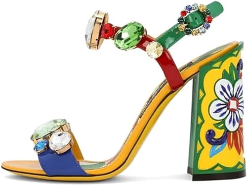 CAGLGLZ Damen Handbemalte High Heels Edelstein Sandalen Offener Zeh Chunky Heel Bohemian Ethno Stil Pumps Mode Knöchelschnalle Sandalen, gelb, 39.5 EU CAGLGLZ Damen Handbemalte High Heels Edelstein Sandalen Offener Zeh Chunky Heel Bohemian Ethno Stil Pumps Mode Knöchelschnalle Sandalen, gelb, 39.5 EU von CAGLGLZ