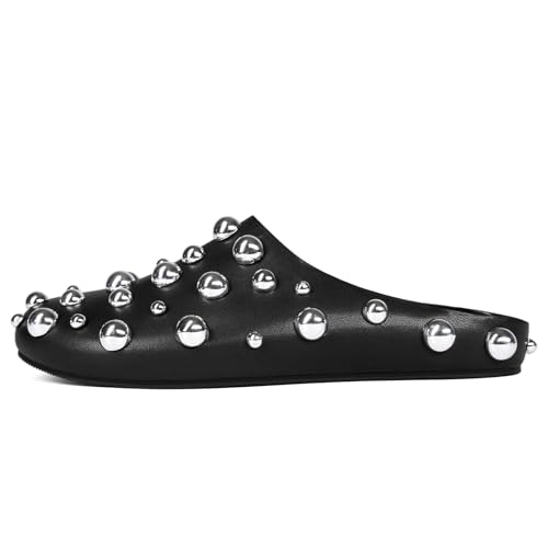 CAGLGLZ Flache Pantoletten mit Nieten für Damen, glitzernd, metallisch, geschlossen, runde Zehenpartie, Leder, Slipper, rückenfrei, bequem, modisch, Freizeitschuhe, Schwarz, 39.5 EU CAGLGLZ Flache Pantoletten mit Nieten für Damen, glitzernd, metallisch, geschlossen, runde Zehenpartie, Leder, Slipper, rückenfrei, bequem, modisch, Freizeitschuhe, Schwarz, 39.5 EU von CAGLGLZ