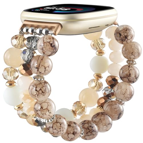 CAGOS Armband kompatibel mit Fitbit Versa 4 Bändern/3/Sense/Sense 2 für Frauen, handgefertigtes elastisches Ersatzarmband mit Perlen für Versa Watch CAGOS Armband kompatibel mit Fitbit Versa 4 Bändern/3/Sense/Sense 2 für Frauen, handgefertigtes elastisches Ersatzarmband mit Perlen für Versa Watch von CAGOS
