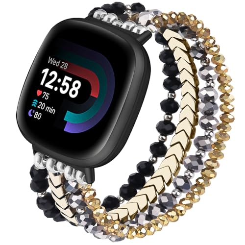 CAGOS Armband kompatibel mit Fitbit Versa 4 Bändern/3/Sense/Sense 2 für Frauen, handgefertigtes elastisches Ersatzarmband mit Perlen für Versa Watch CAGOS Armband kompatibel mit Fitbit Versa 4 Bändern/3/Sense/Sense 2 für Frauen, handgefertigtes elastisches Ersatzarmband mit Perlen für Versa Watch von CAGOS