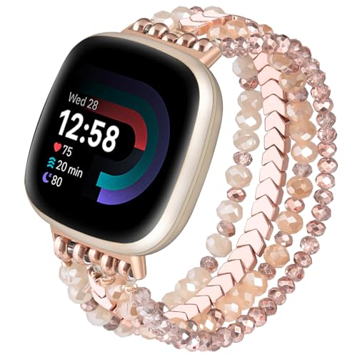 CAGOS Armband kompatibel mit Fitbit Versa 4 Bändern/3/Sense/Sense 2 für Frauen, handgefertigtes elastisches Ersatzarmband mit Perlen für Versa Watch CAGOS Armband kompatibel mit Fitbit Versa 4 Bändern/3/Sense/Sense 2 für Frauen, handgefertigtes elastisches Ersatzarmband mit Perlen für Versa Watch von CAGOS