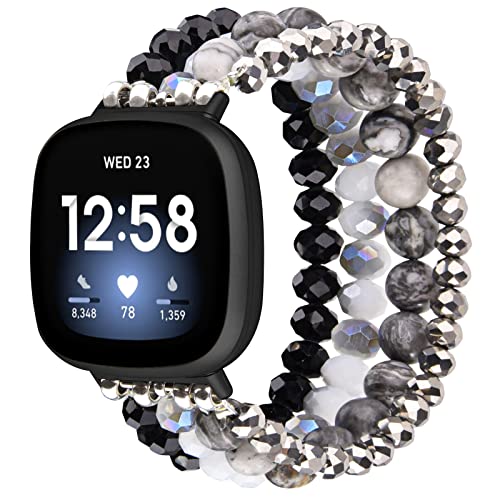 CAGOS Armband kompatibel mit Fitbit Versa 4 Bändern/3/Sense/Sense 2 für Frauen, handgefertigtes elastisches Ersatzarmband mit Perlen für Versa Watch CAGOS Armband kompatibel mit Fitbit Versa 4 Bändern/3/Sense/Sense 2 für Frauen, handgefertigtes elastisches Ersatzarmband mit Perlen für Versa Watch von CAGOS