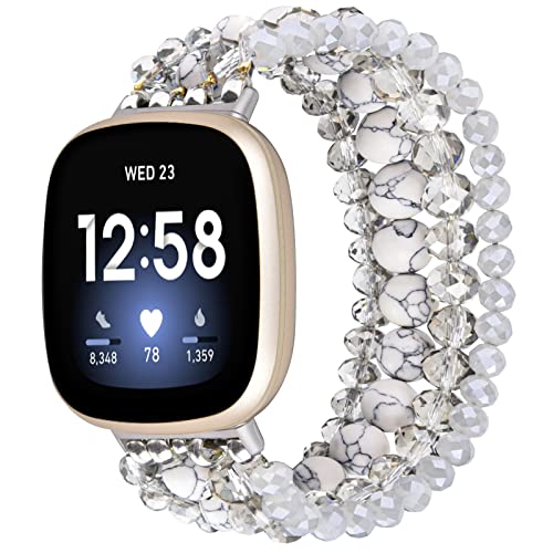 CAGOS Armband kompatibel mit Fitbit Versa 4 Bändern/3/Sense/Sense 2 für Frauen, handgefertigtes elastisches Ersatzarmband mit Perlen für Versa Watch CAGOS Armband kompatibel mit Fitbit Versa 4 Bändern/3/Sense/Sense 2 für Frauen, handgefertigtes elastisches Ersatzarmband mit Perlen für Versa Watch von CAGOS