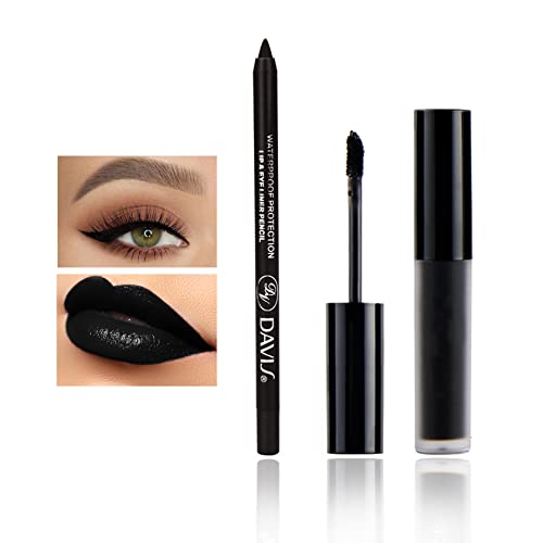Black Matte Lipstick Lip Liner Set,Black Liquid Lipstick Lip Gloss Smudge Proof for Halloween Cosplay Goth Makeup,Waterproof and Long Lasting Black Lip Liner and Lipstick Set von CAHIUYOA