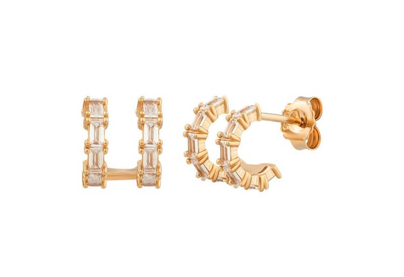 CAÏ Paar Creolen 925 Sterling Silber vergoldet Double Design mit Zirkonia von CAÏ